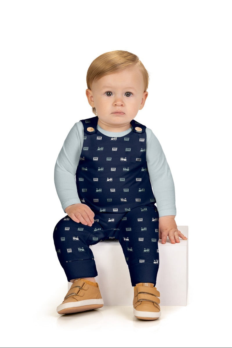 Milon Brown Romper & Jumpsuit Set with Train Print