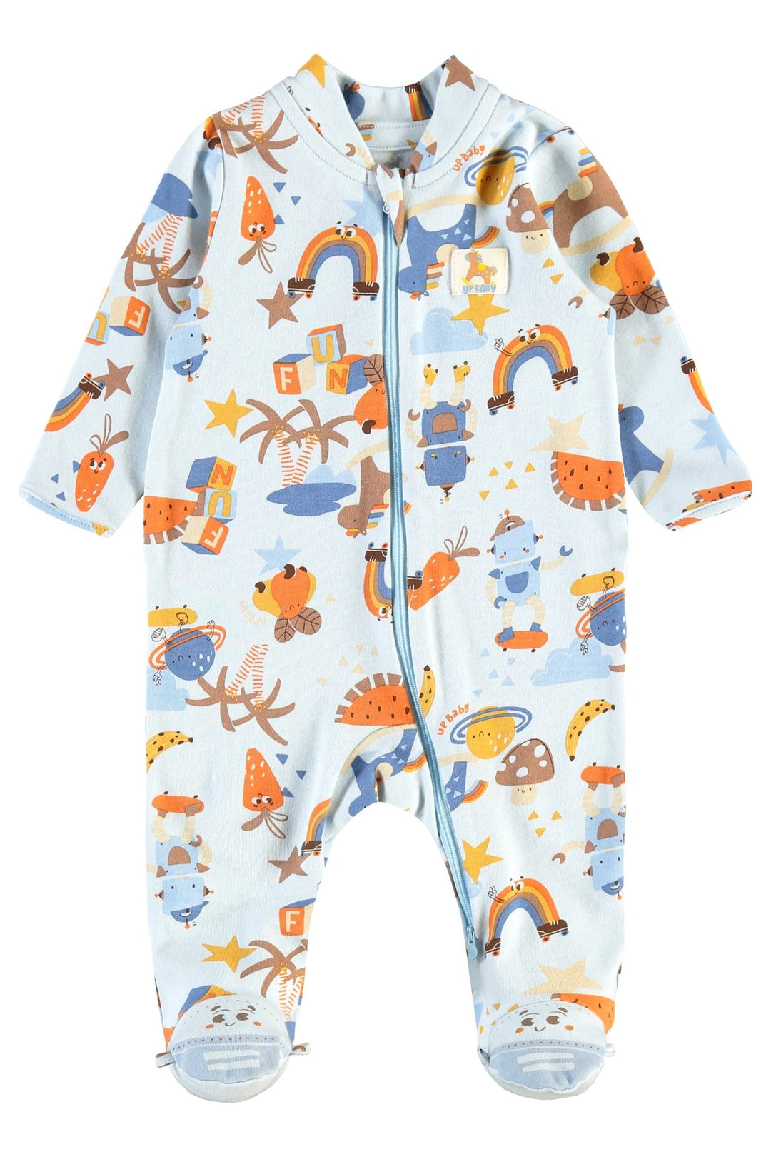 Up Baby Light Blue & White Onesie