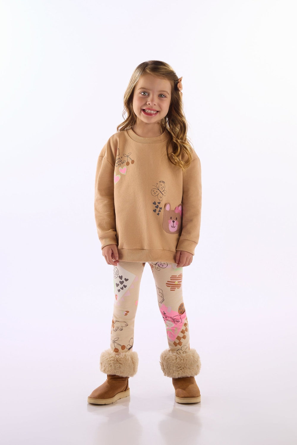 Up Baby Purple & Brown Sweatshirt & Pants Set