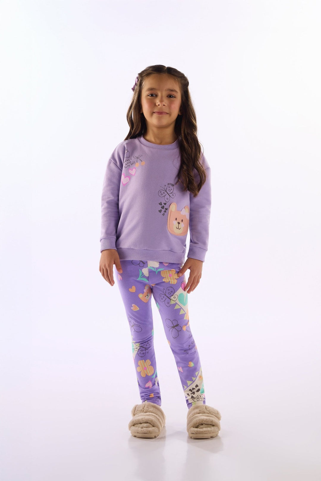 Up Baby Purple & Brown Sweatshirt & Pants Set
