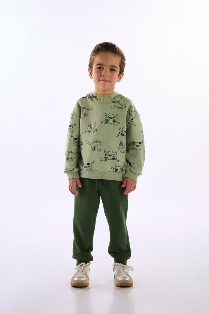 Up Baby White &amp; Green Sweatshirt &amp; Pants Set