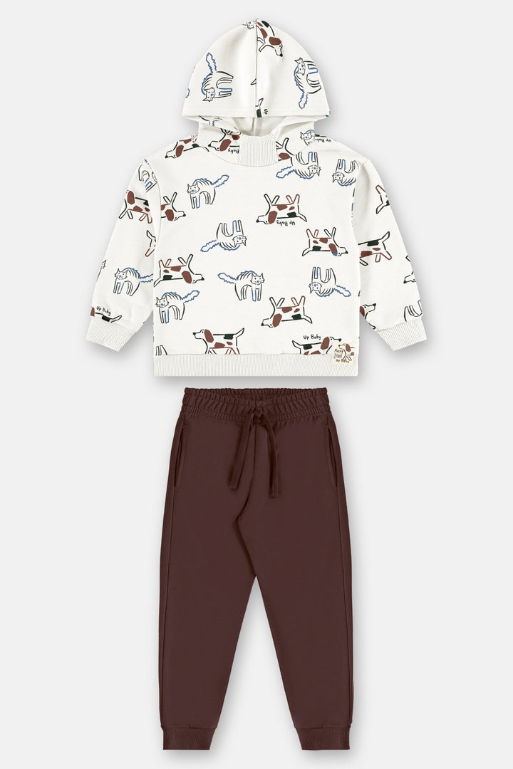 Up Baby White &amp; Green Sweatshirt &amp; Pants Set