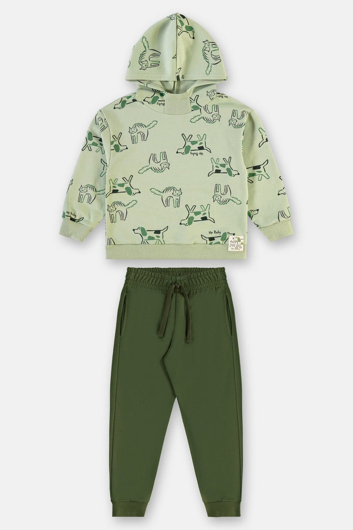 Up Baby White &amp; Green Sweatshirt &amp; Pants Set