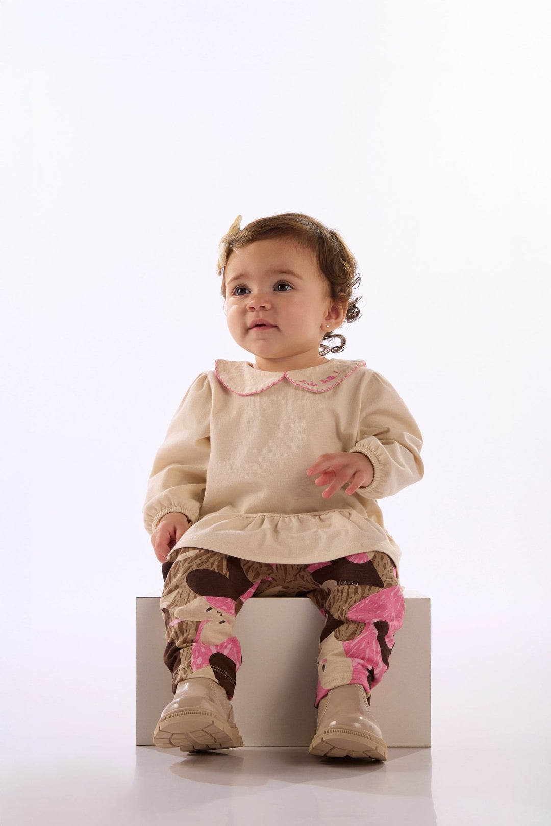 Up Baby Beige Blouse & Pants Set