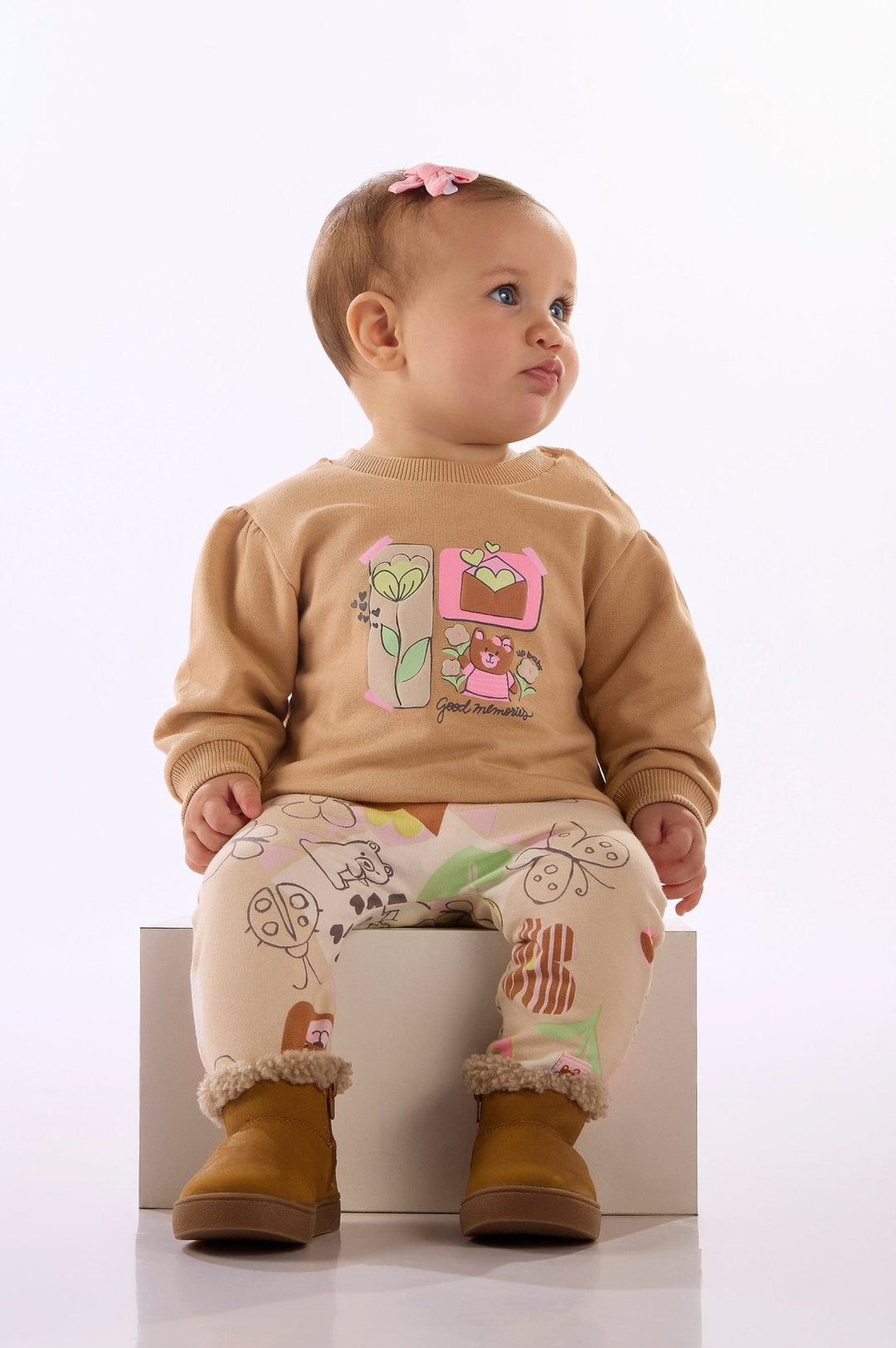 Up Baby Beige Sweatshirt & Pants Set