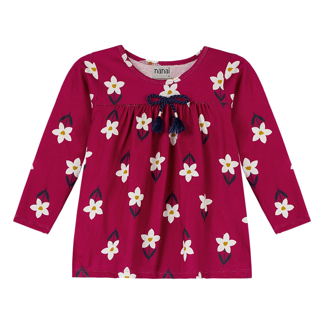 Nanai Fuchsia Long-Sleeve Top with Flower Print