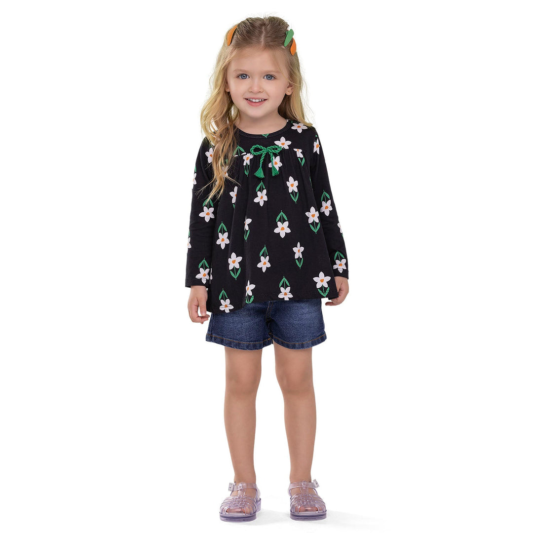 Nanai Fuchsia Long-Sleeve Top with Flower Print