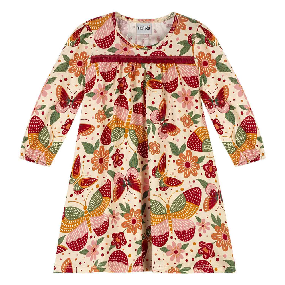 Nanai Beige Dress with Butterfly Print