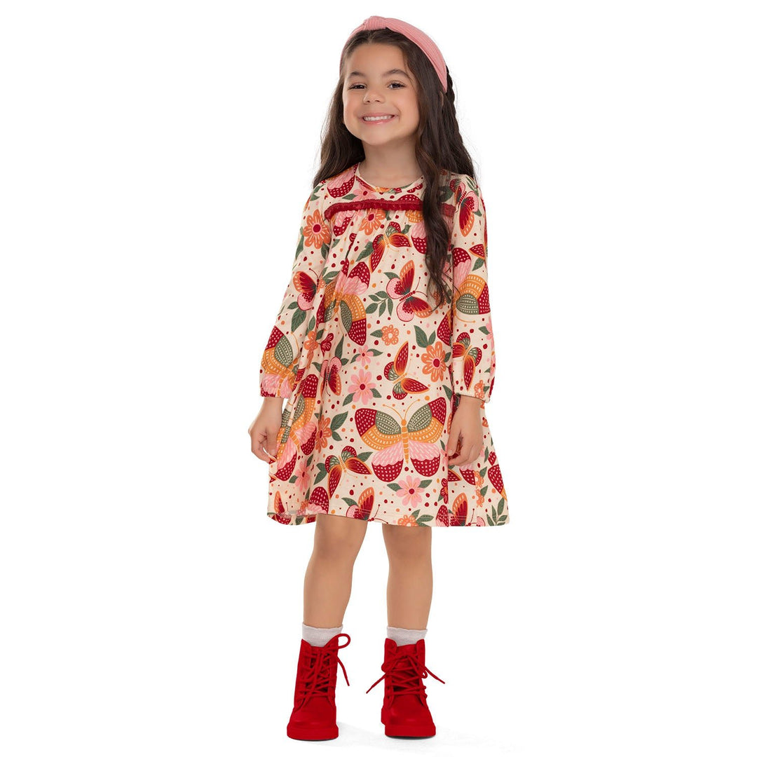 Nanai Beige Dress with Butterfly Print