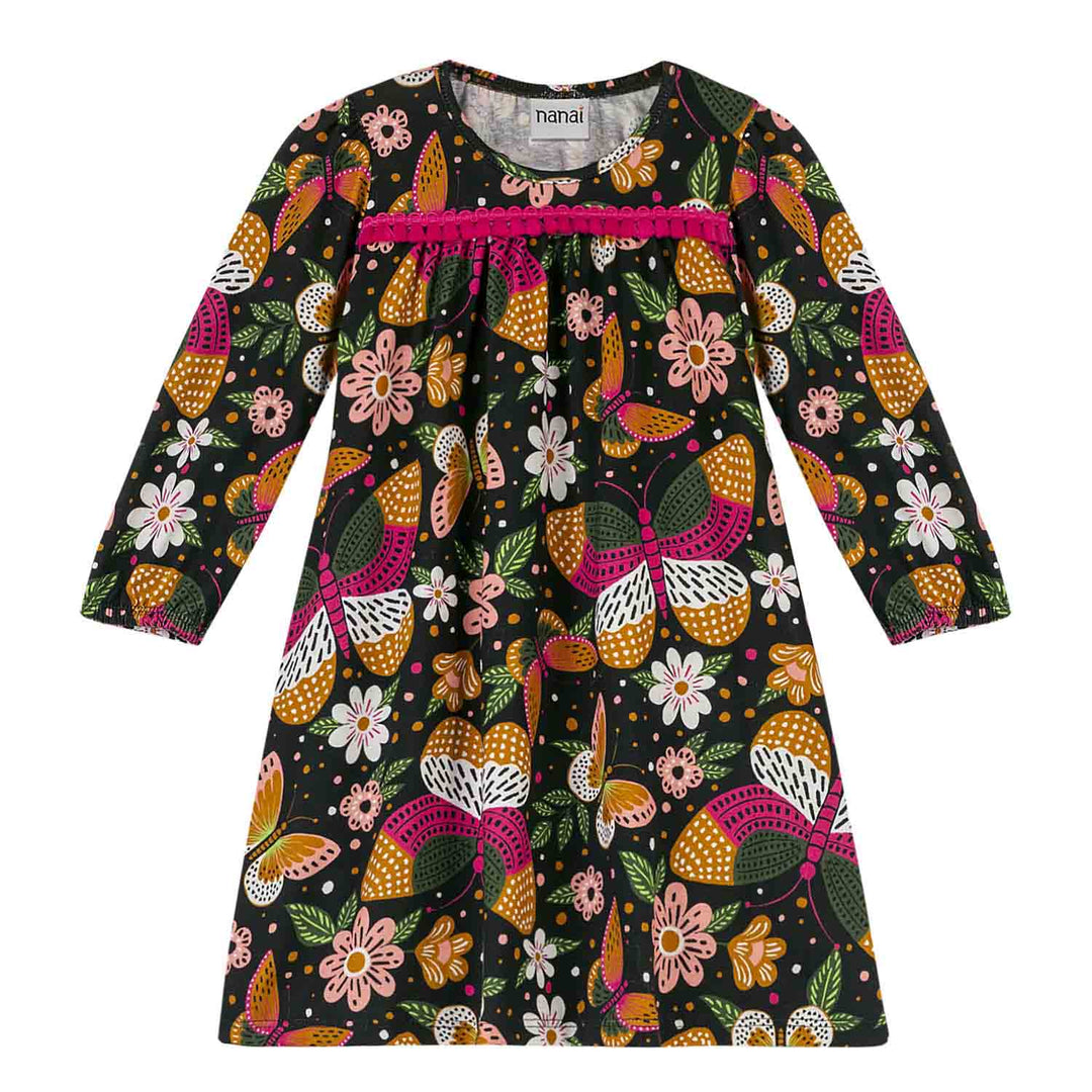 Nanai Black Dress with Butterfly Print