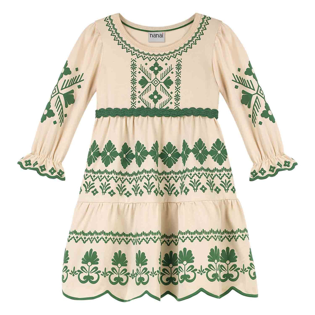 Nanai Green Dress with Ornamental Print