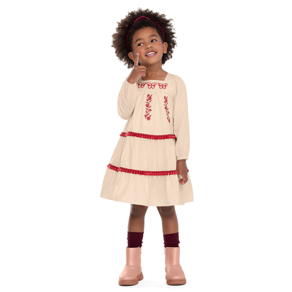 Nanai Beige Dress with Butterfly & Floral Embroidery