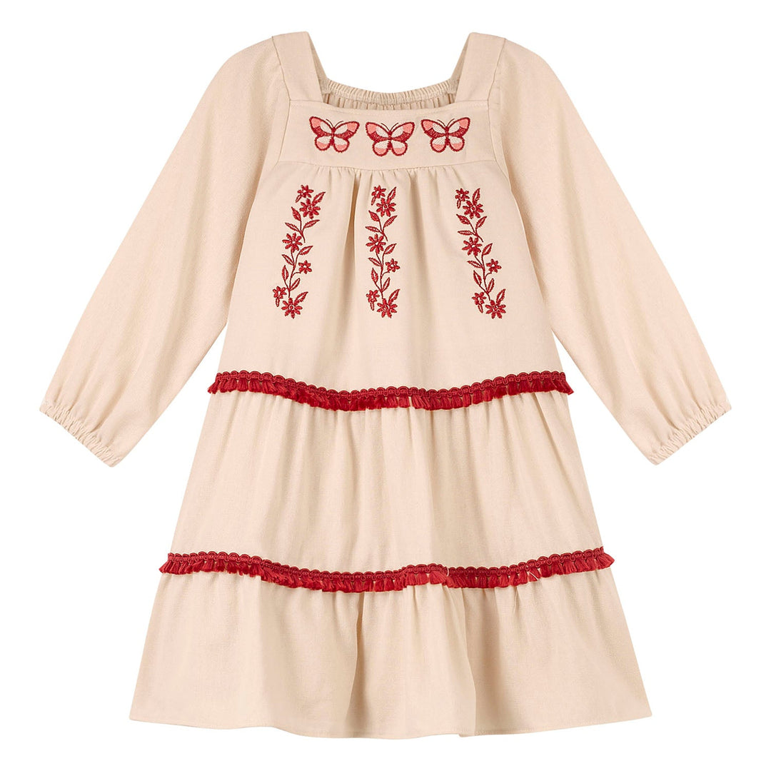 Nanai Beige Dress with Butterfly & Floral Embroidery
