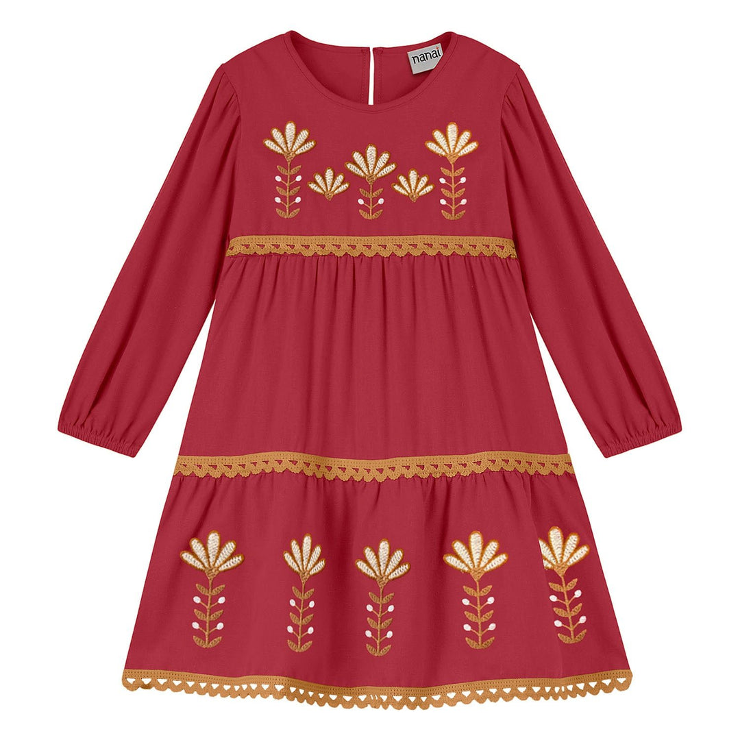 Nanai Red Dress with Floral Embroidery