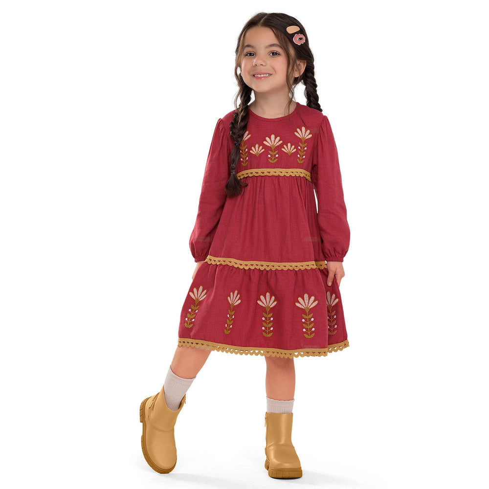 Nanai Red Dress with Floral Embroidery