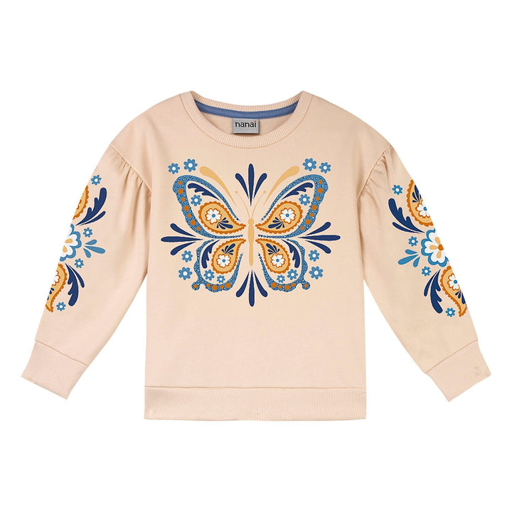 Nanai Beige Coat &amp; Leggings Set with Butterfly &amp; Floral Print