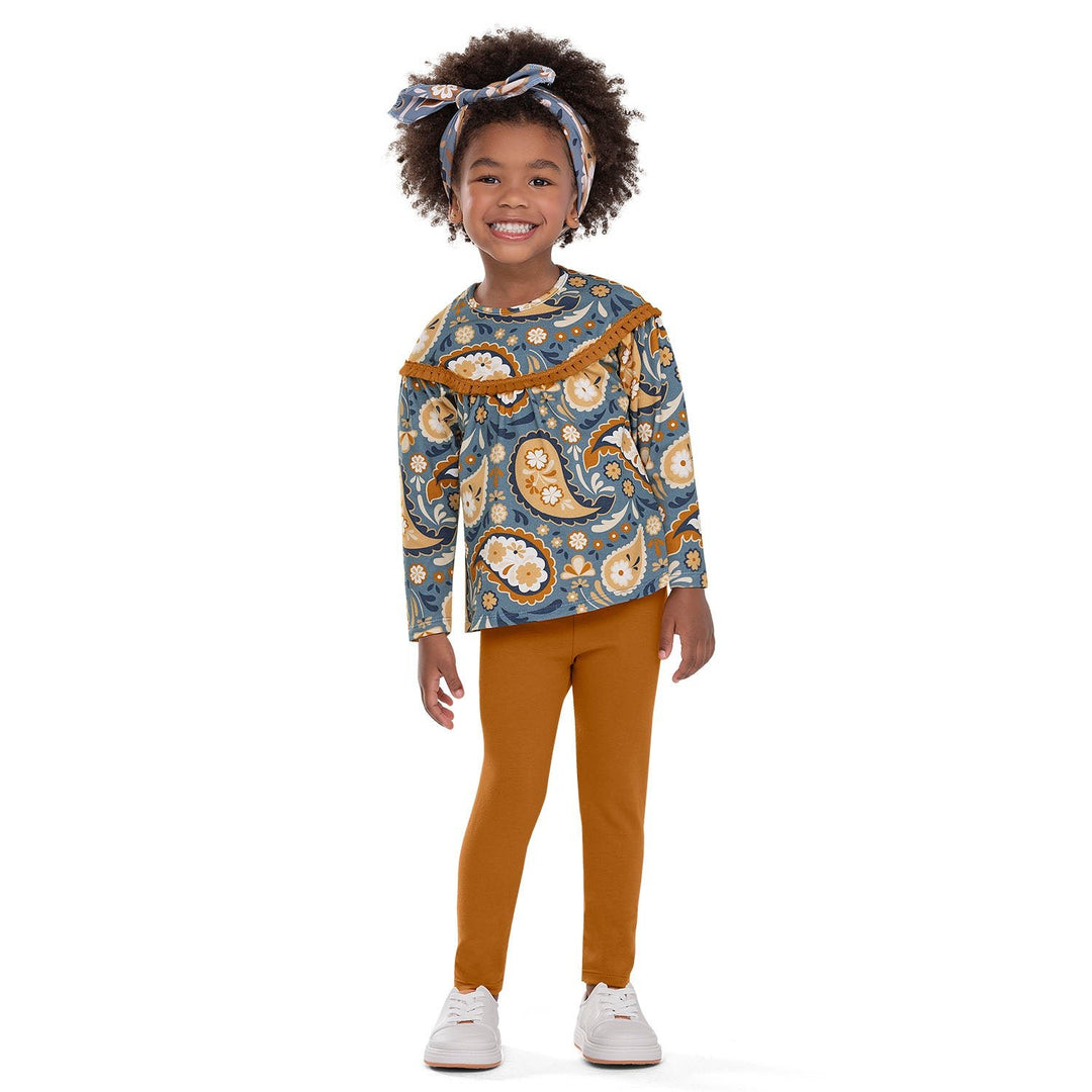 Nanai Forest Green Long-Sleeve Top & Leggings Set with Boho Print