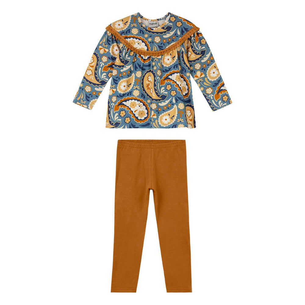 Nanai Forest Green Long-Sleeve Top & Leggings Set with Boho Print