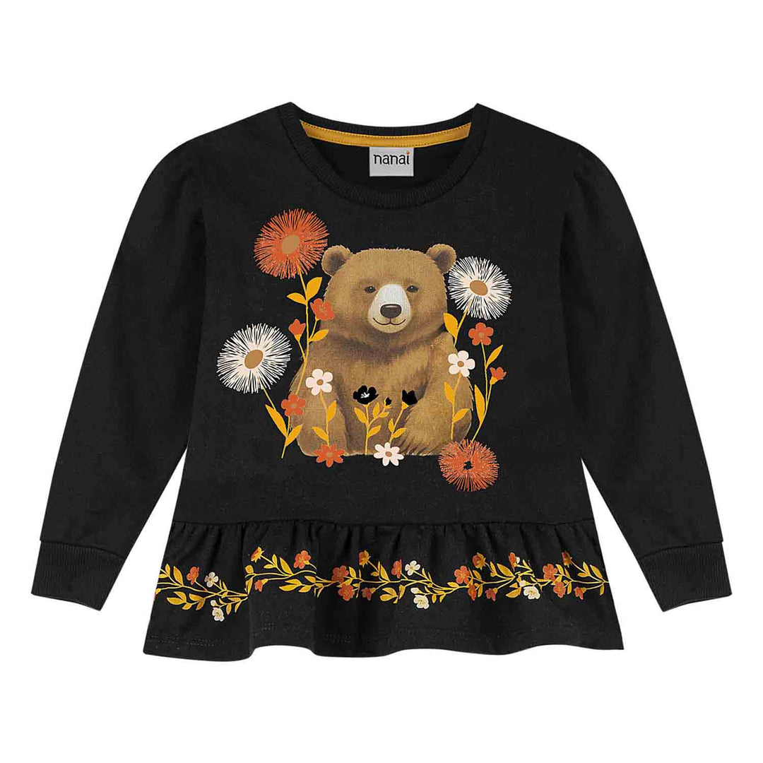 Nanai Black Sweater &amp; Leggings Set with Bear &amp; Floral Print