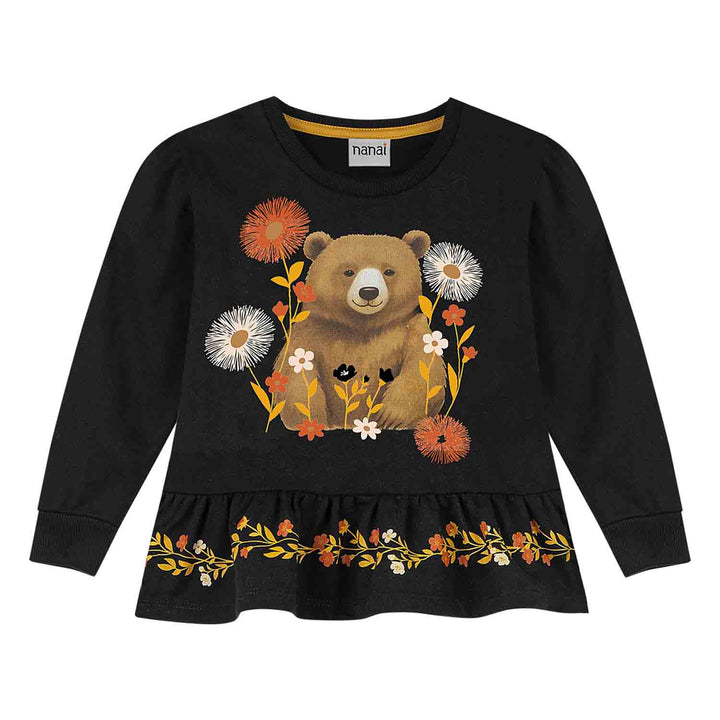 Nanai Black Sweater &amp; Leggings Set with Bear &amp; Floral Print