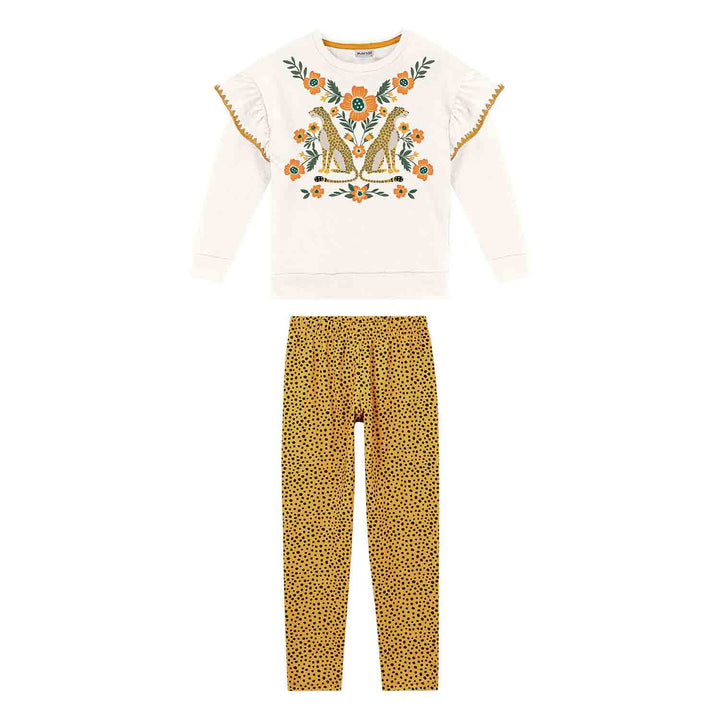 Nanai White Coat &amp; Leggings Set with Animal Print