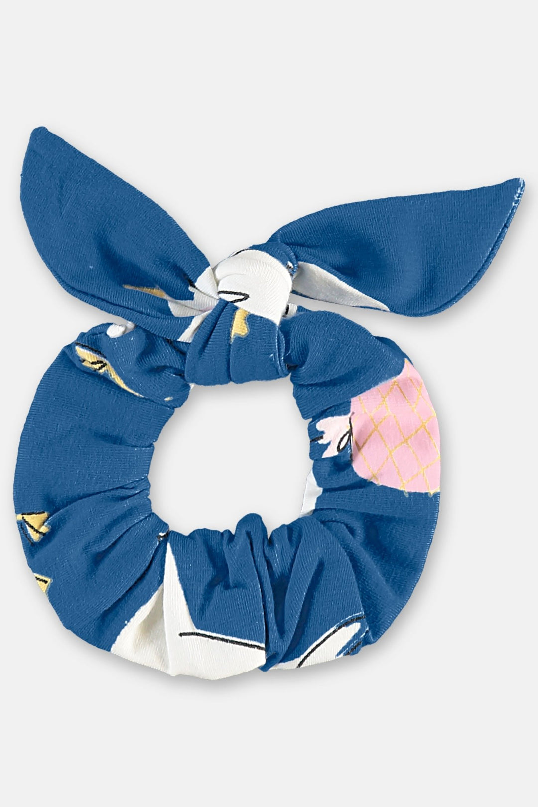 Três e Já Navy, Beige & Yellow Scrunchie