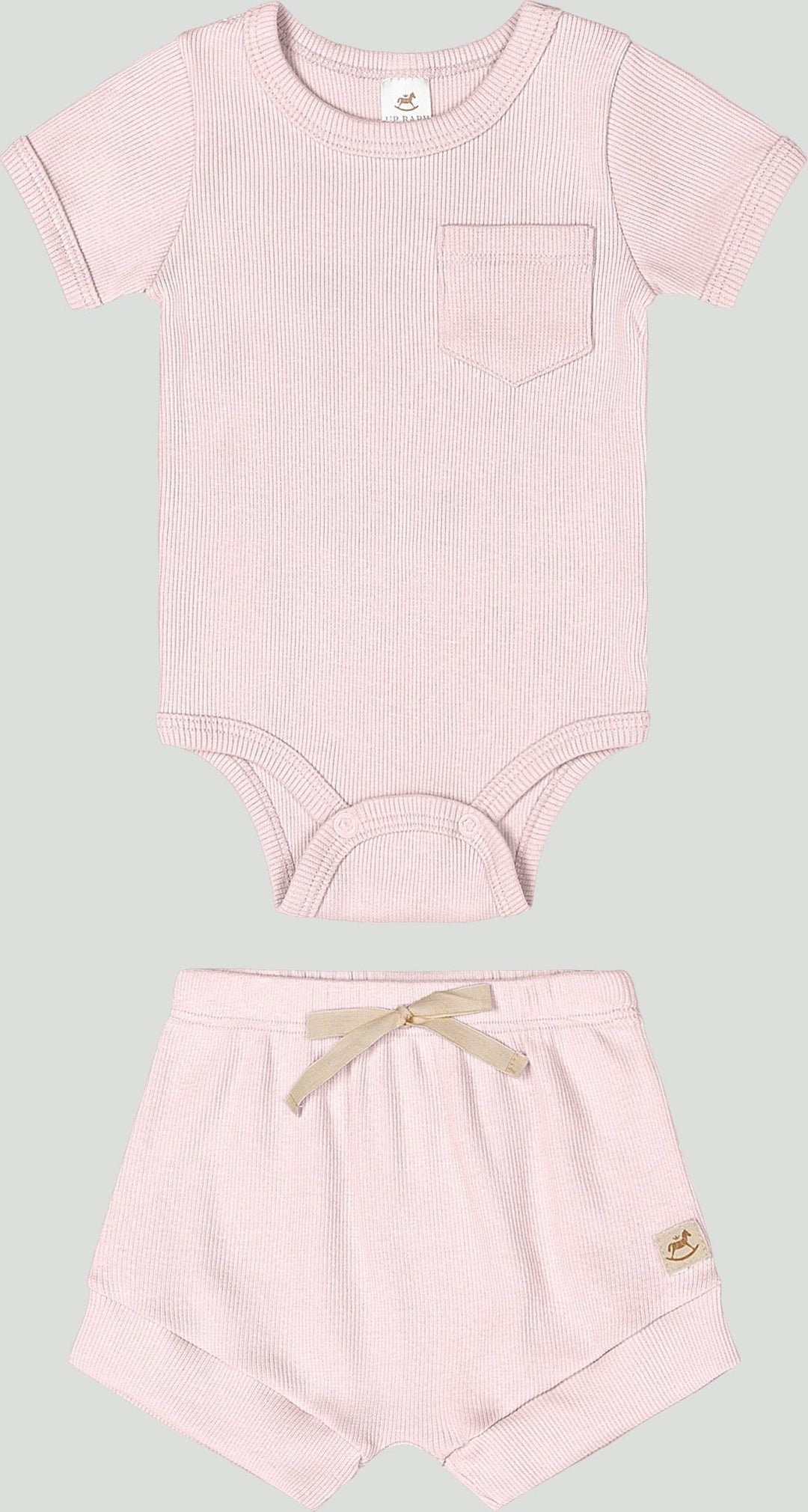 Baby's Ribbed Set: Romper & Shorts - Light Pink - Caramelo Baby & Kids