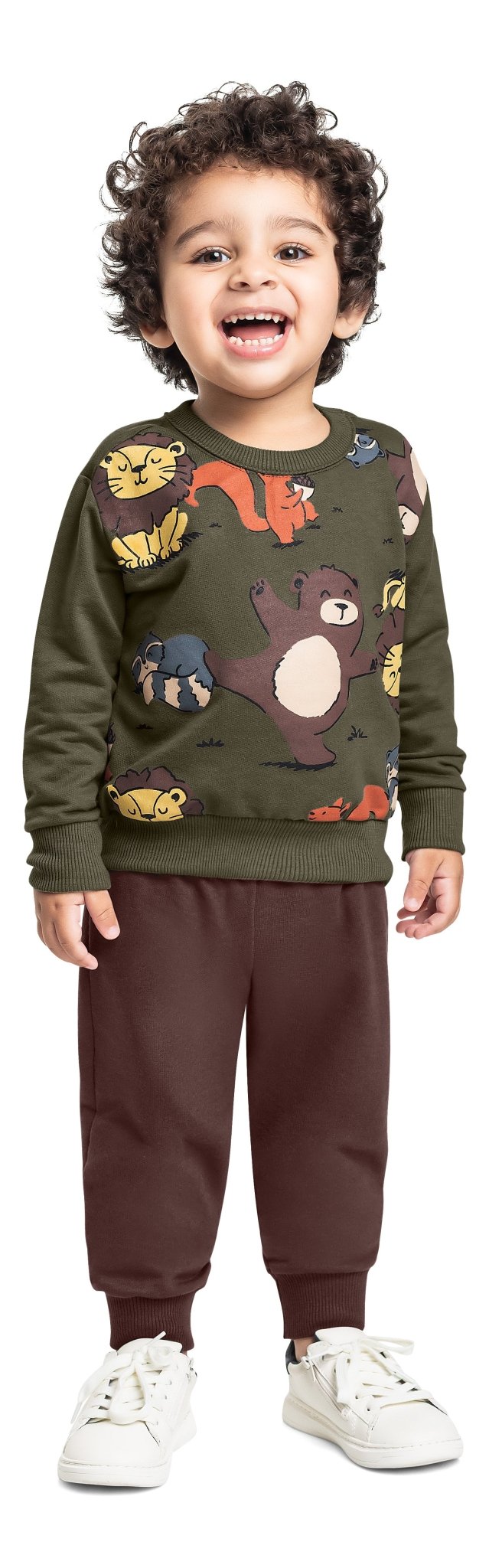 Bee Loop Beige & Forest Green Sweatshirt & Pants Set