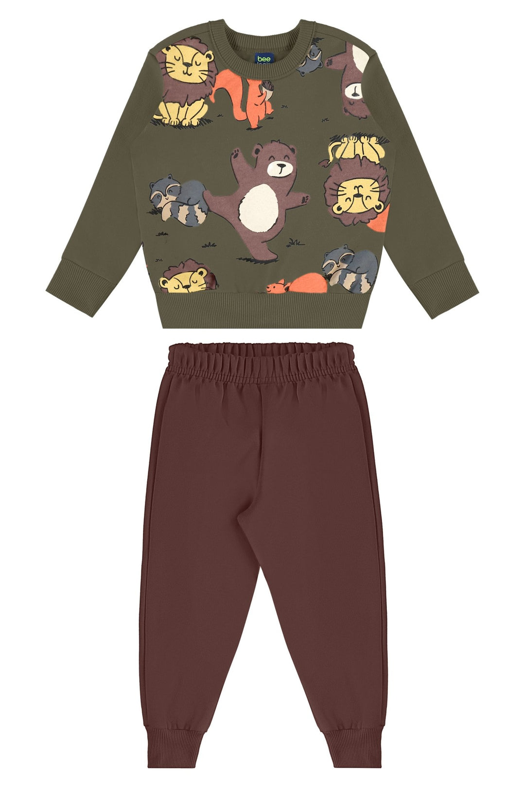 Bee Loop Beige &amp; Forest Green Sweatshirt &amp; Pants Set