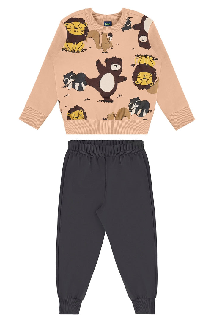 Bee Loop Beige &amp; Forest Green Sweatshirt &amp; Pants Set