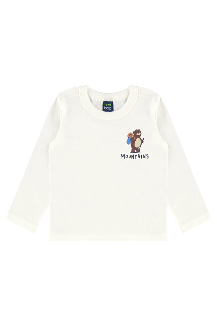 Bee Loop Beige &amp; White T-Shirt &amp; Pants Set