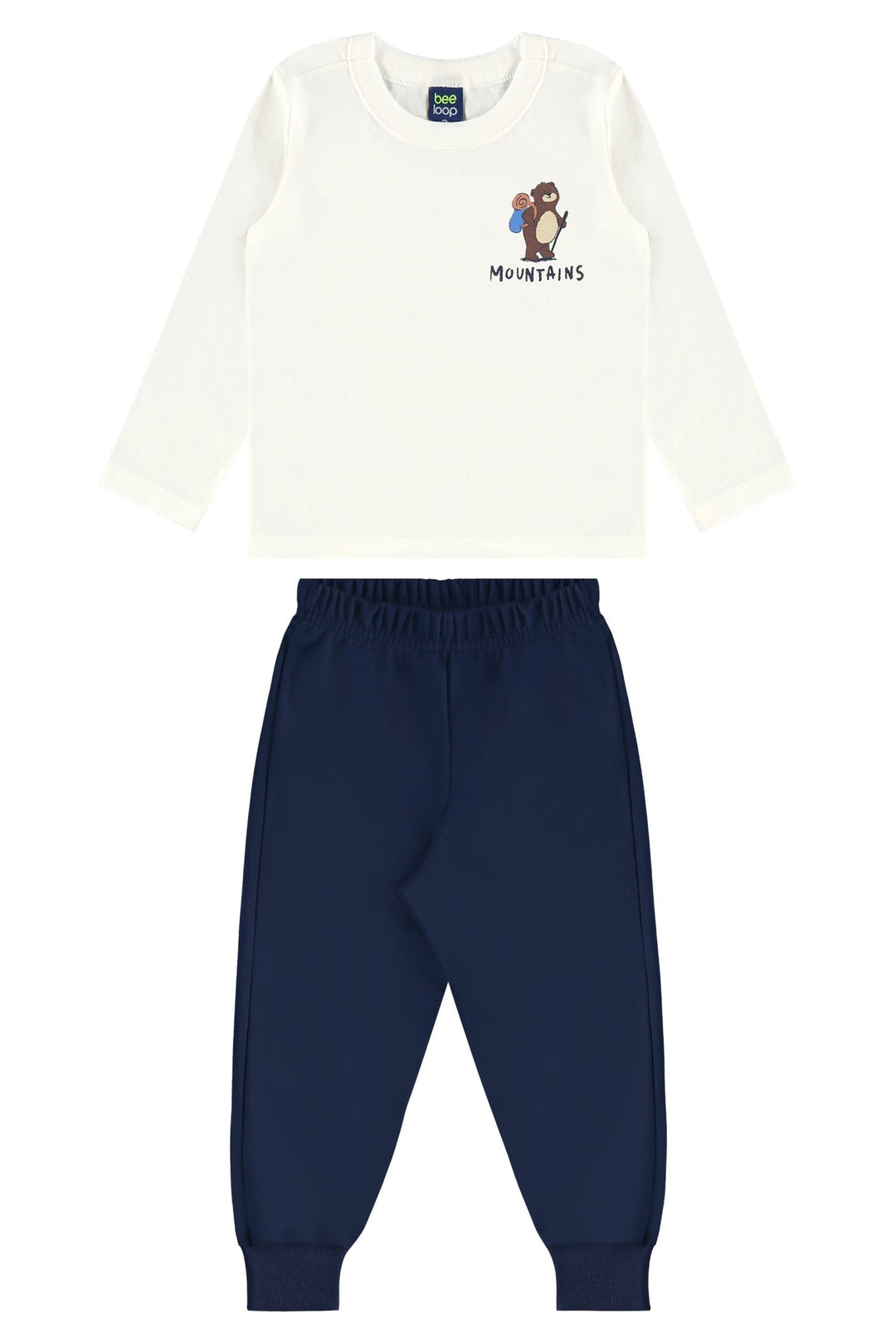 Bee Loop Beige & White T-Shirt & Pants Set