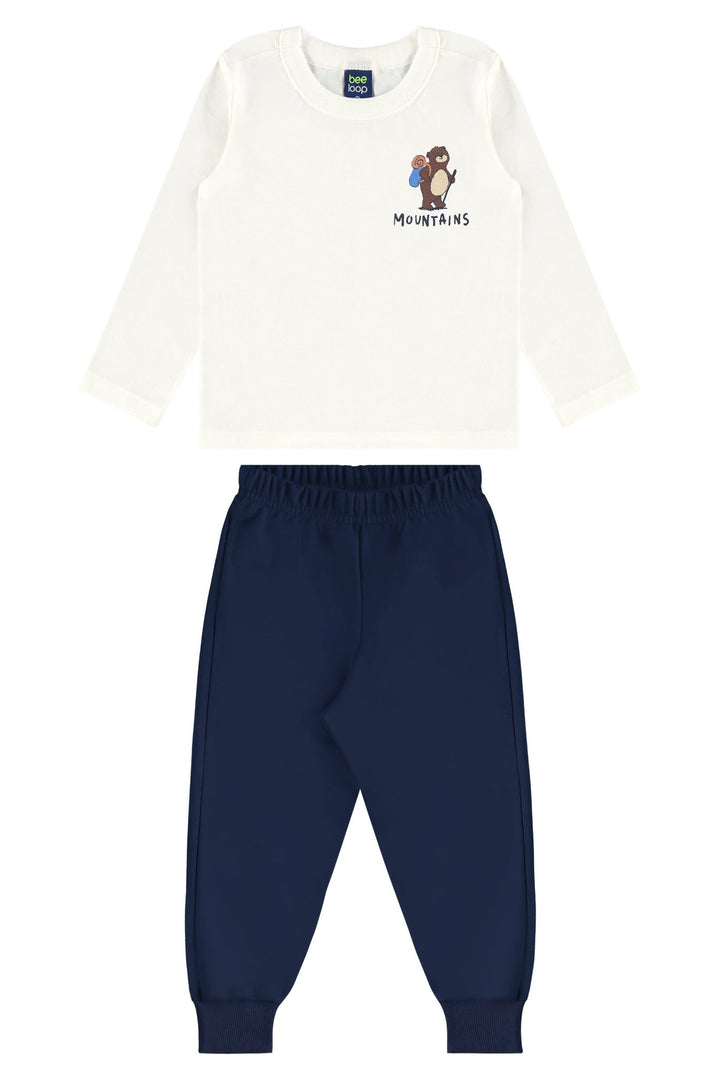 Bee Loop Beige &amp; White T-Shirt &amp; Pants Set