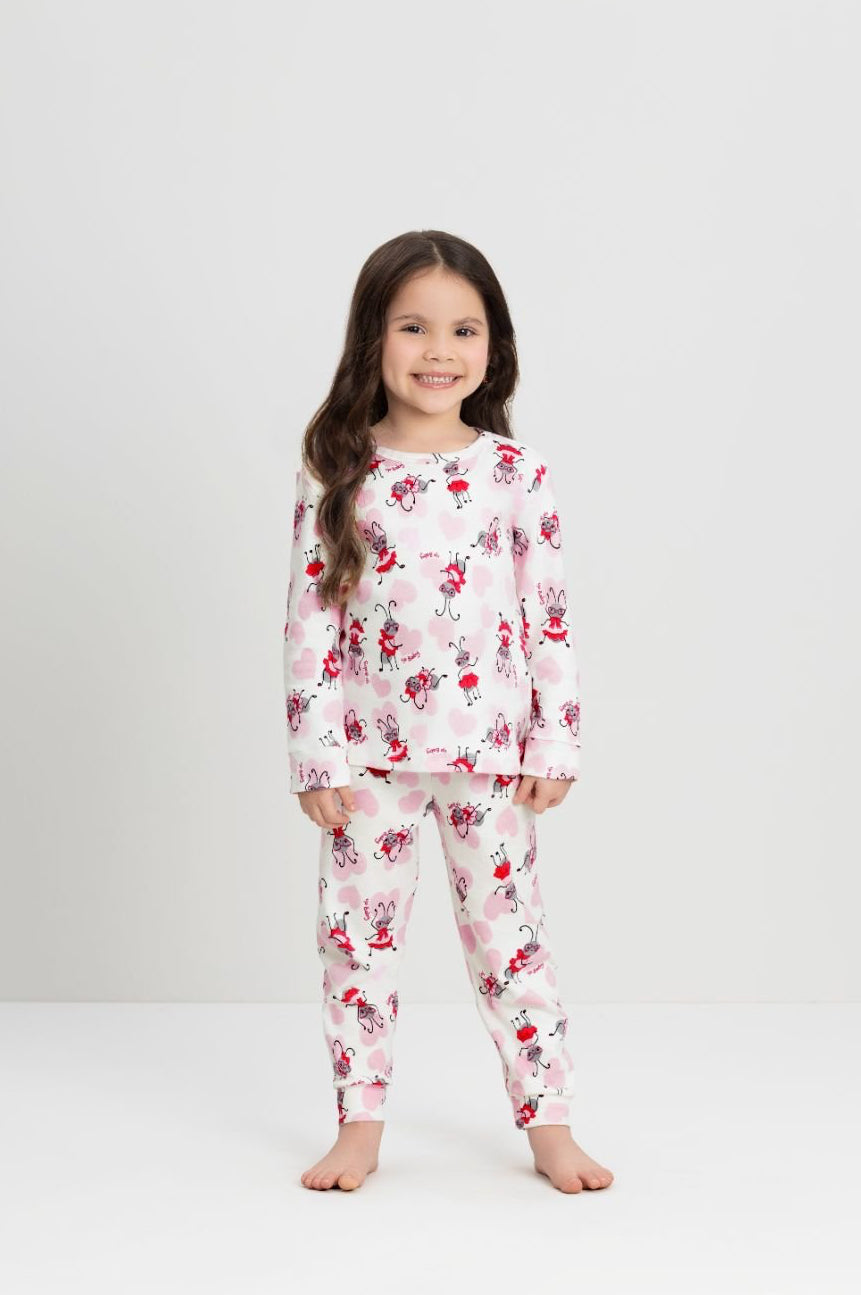 UpBaby-100%Cotton-Long-Pyjamas-Pink-Hearts-Kids-Girls