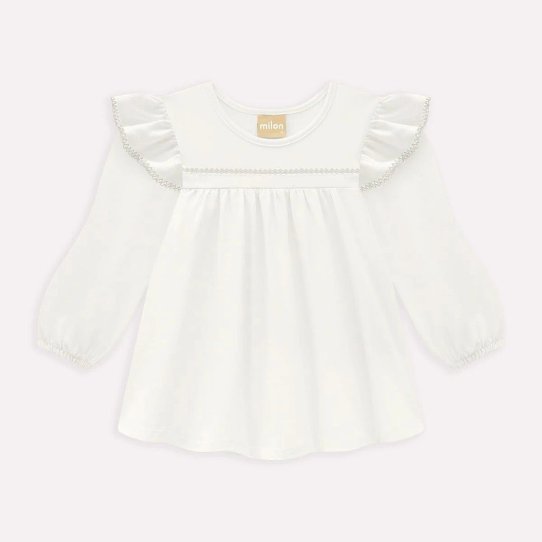 Long-Sleeves Cotton Top (White) - Nalua