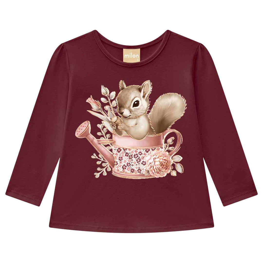 Milon Long-Sleeves T-Shirt in Stretch Cotton - Squirrel (Burgundy) - Nalua