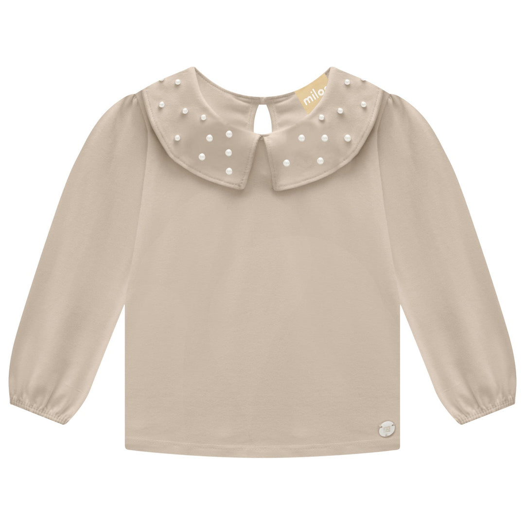 Milon Long-Sleeves Top with Pearls (Almond) - Nalua