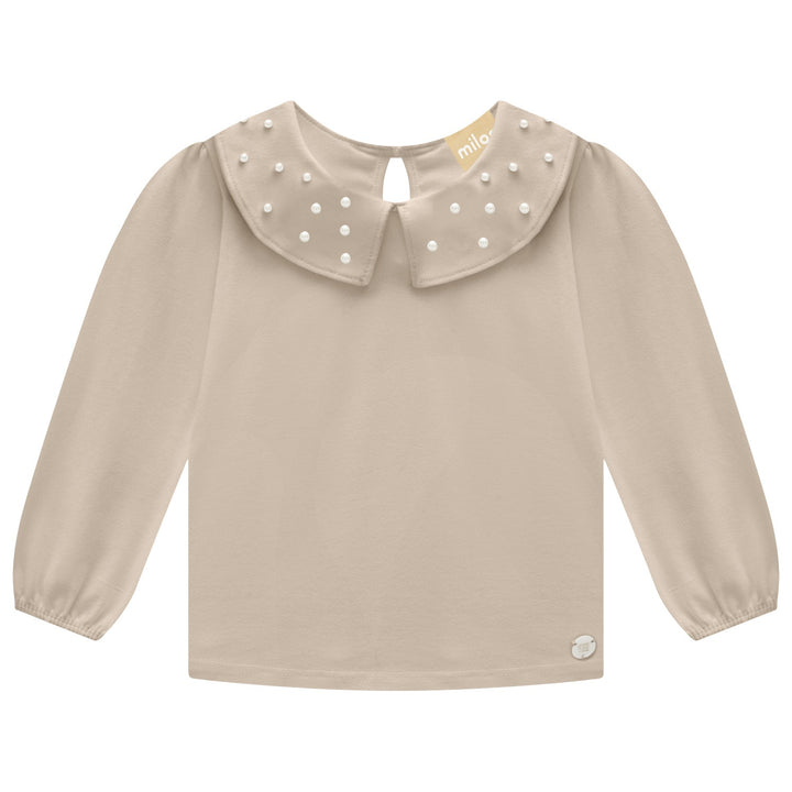 Milon Long-Sleeves Top with Pearls (Almond) - Nalua