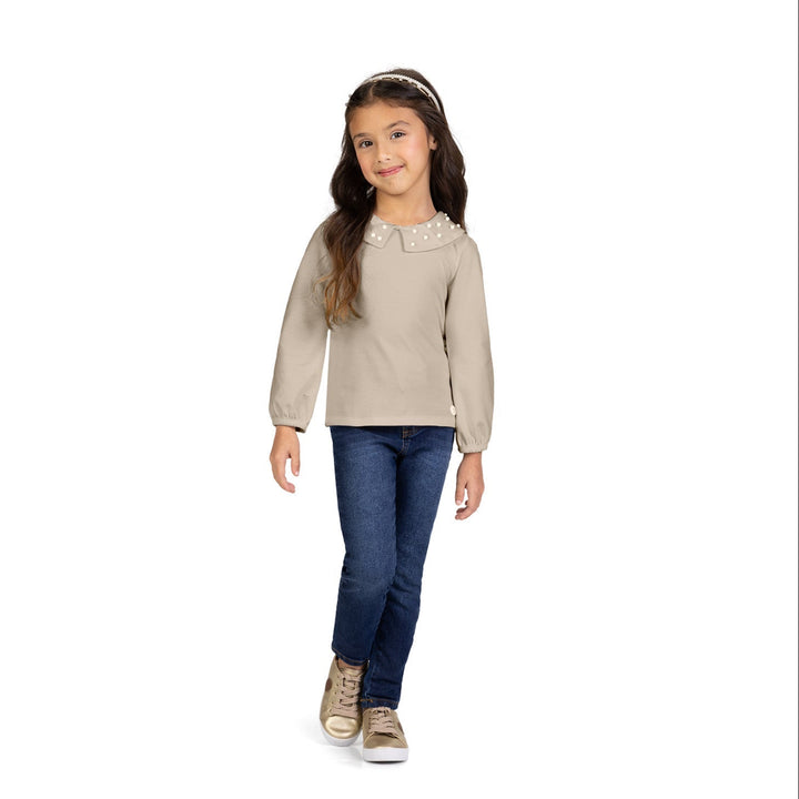 Milon Beige Ribbed Tee Top