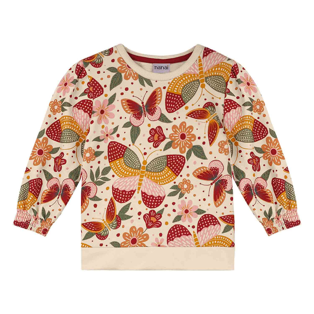 Nanai Beige Sweatshirt &amp; Skort Set with Butterfly &amp; Floral Print