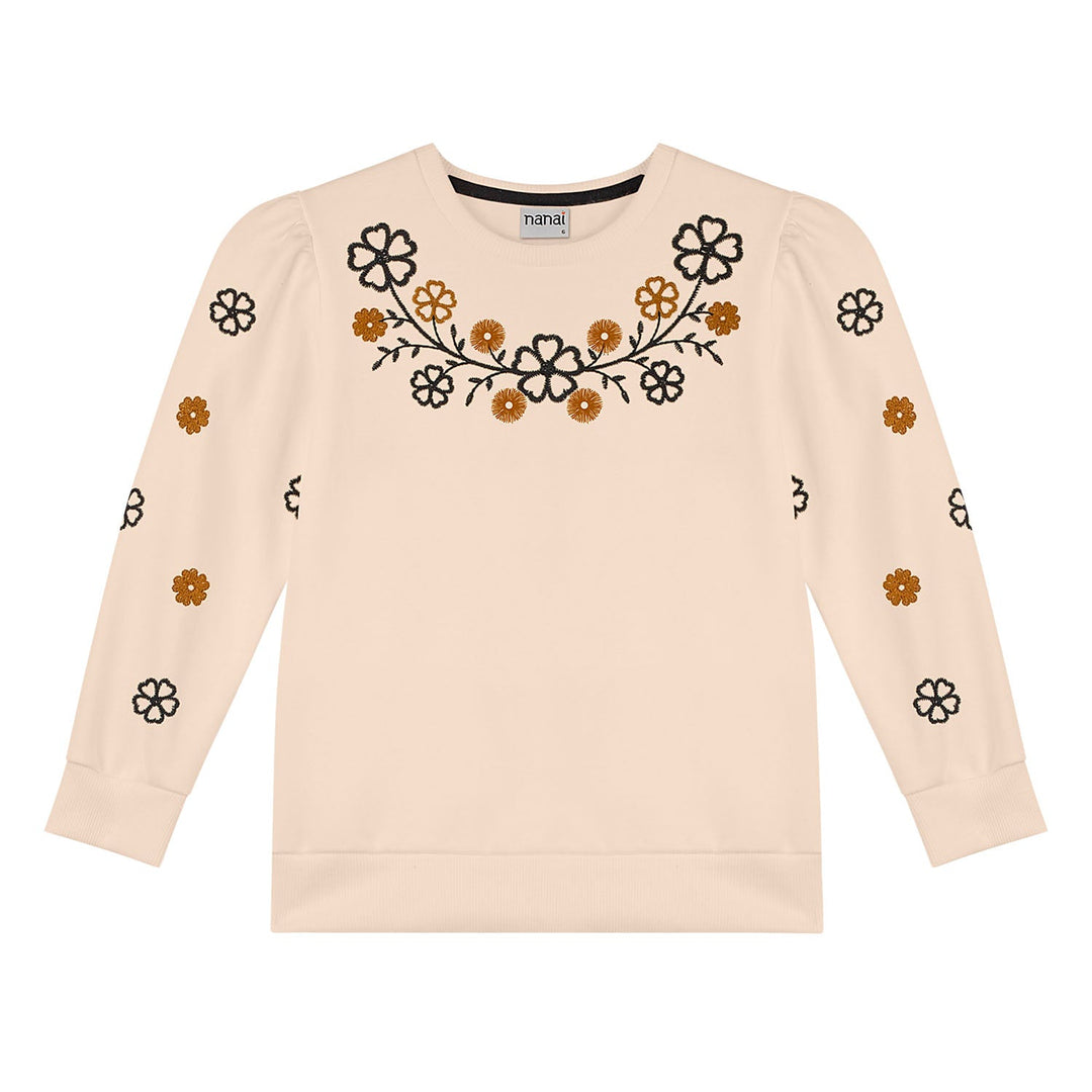 Nanai Beige Coat &amp; Skirt Set with Floral Embroidery