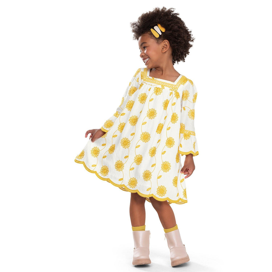 Nanai White Dress with Yellow Floral Embroidery
