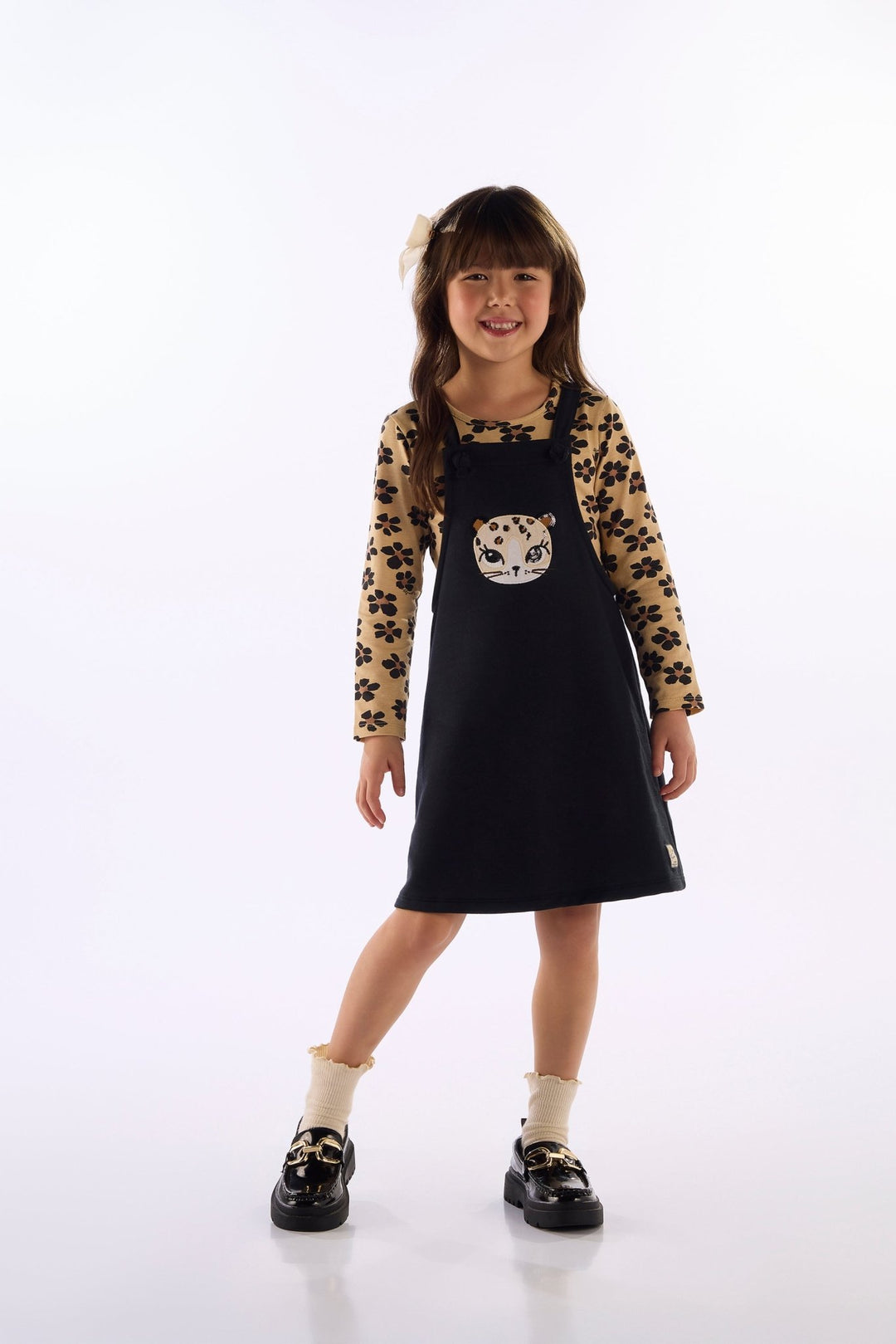 Quimby Black & Brown Pinafore Dress & Blouse Set