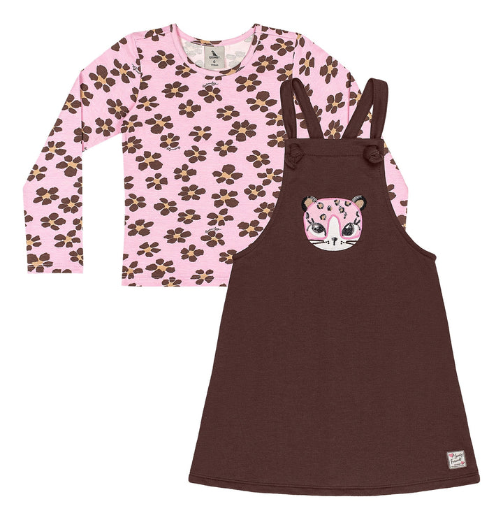 Quimby Black &amp; Brown Pinafore Dress &amp; Blouse Set