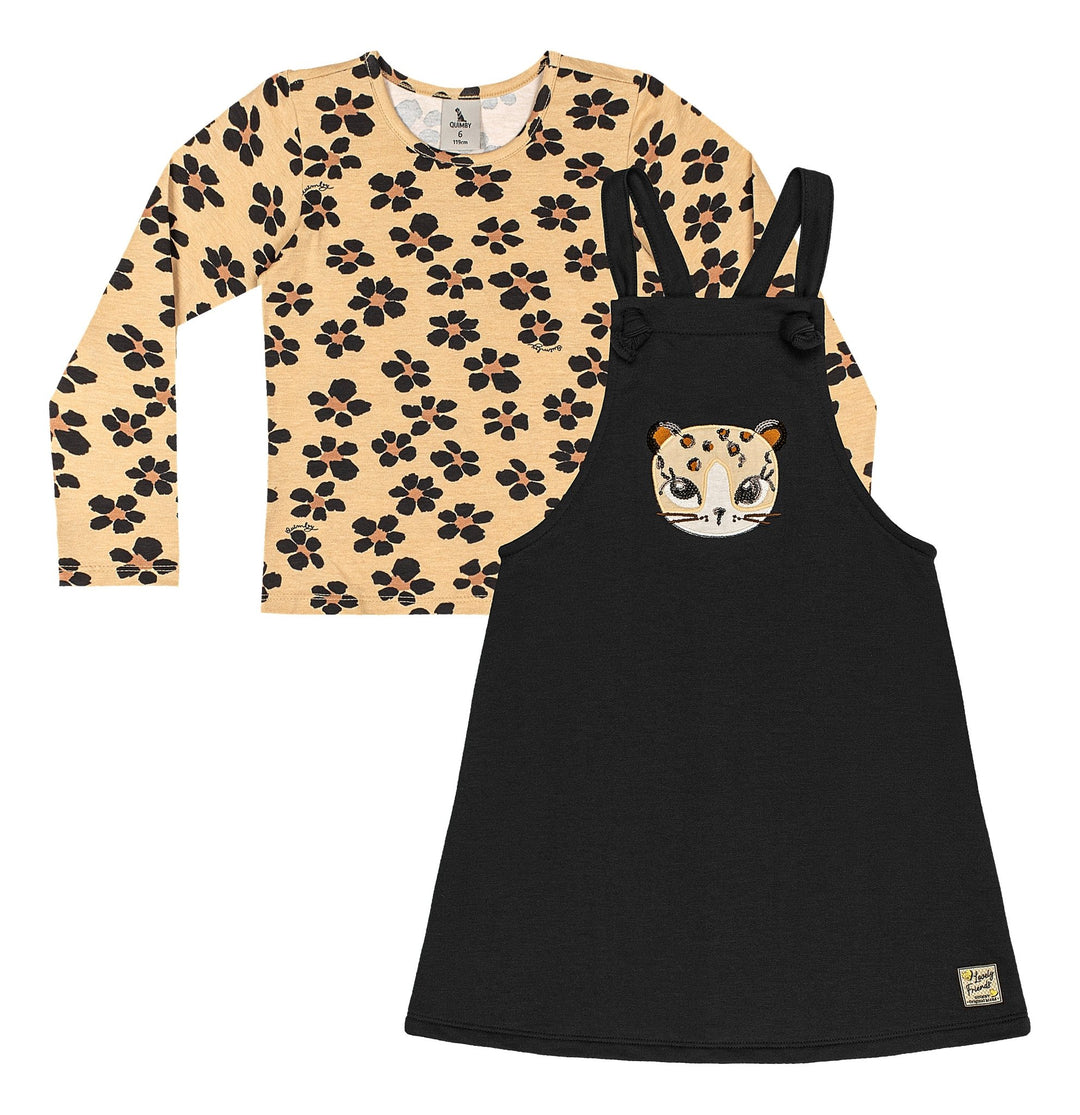 Quimby Black &amp; Brown Pinafore Dress &amp; Blouse Set
