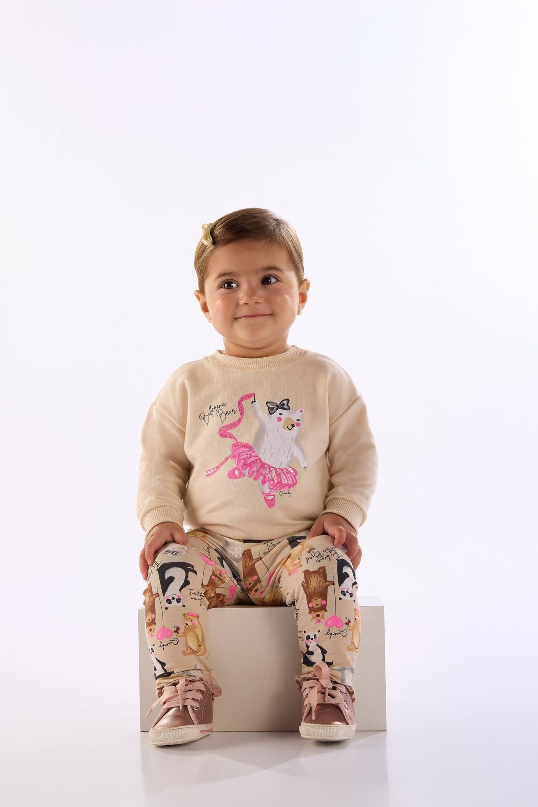 Quimby Beige &amp; Pink Sweatshirt &amp; Pants Set