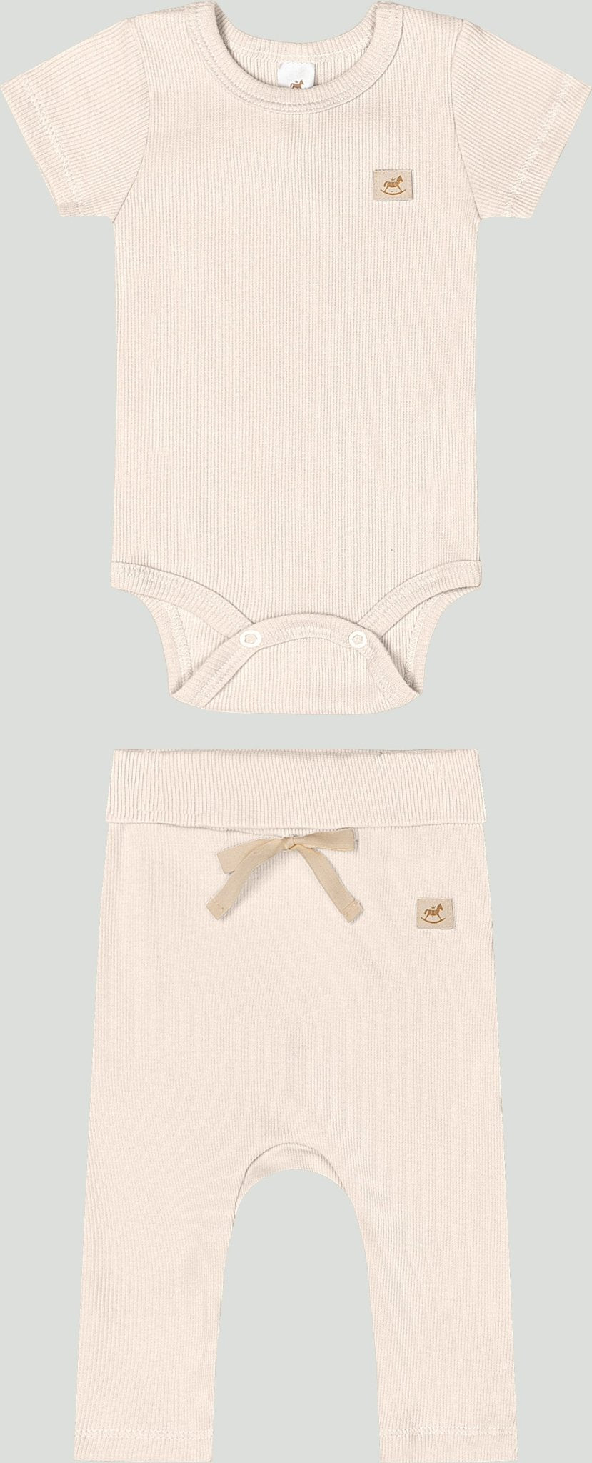 Ribbed cotton set: romper & pants - beige - Caramelo Baby & Kids