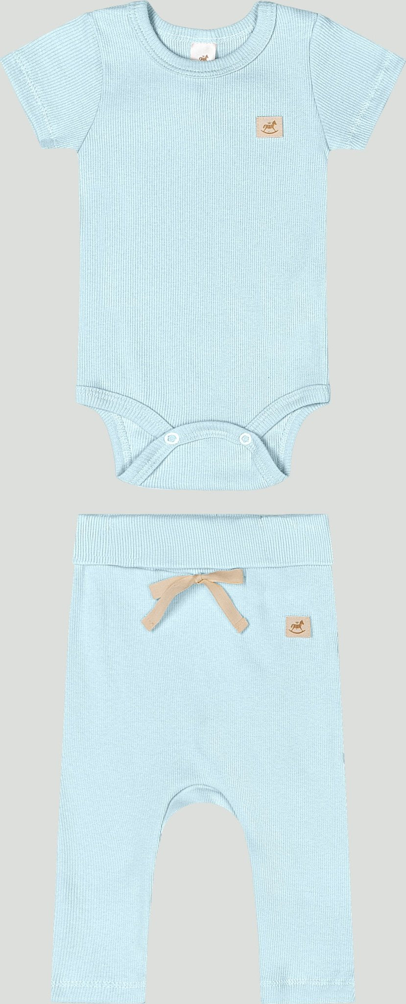 Ribbed cotton set: romper & pants - light blue - Caramelo Baby & Kids