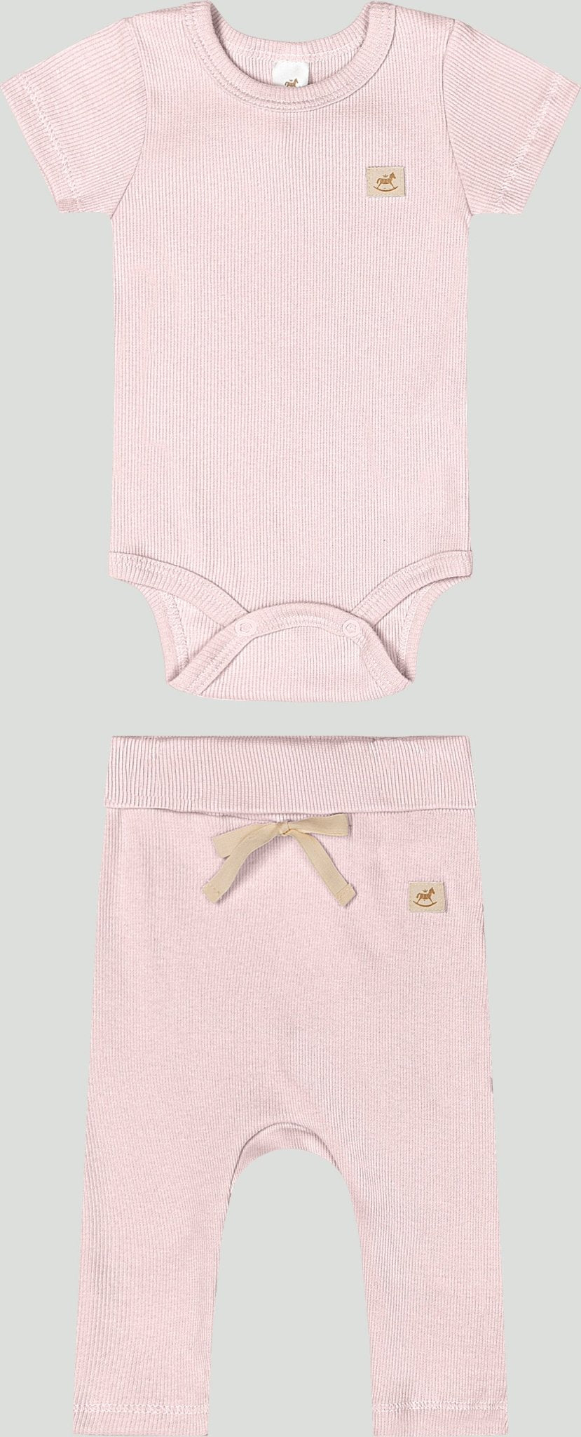 Ribbed cotton set: romper & pants - light pink - Caramelo Baby & Kids