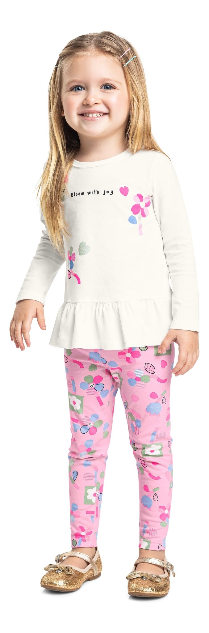 Bee Loop White & Pink Blouse & Leggings Set